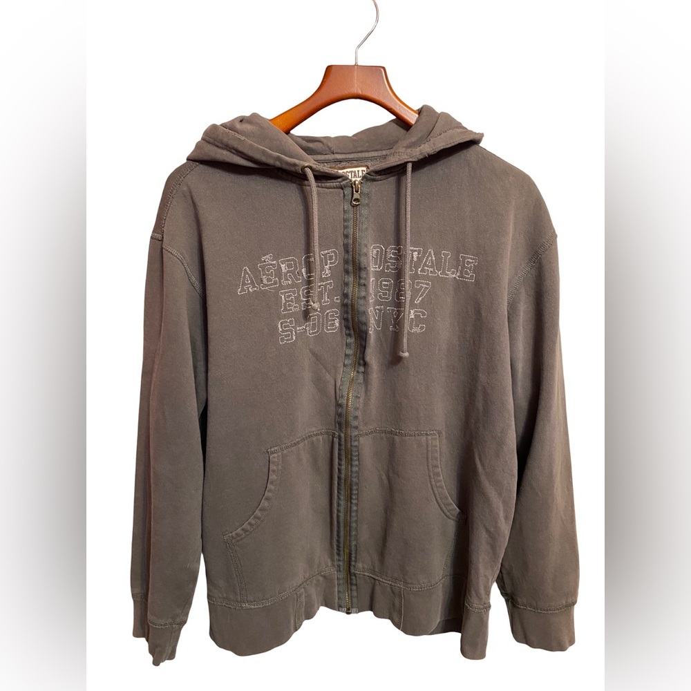 Y2K Aeropostale Gray Full Zip Hoodie Jacket Mens Size Large